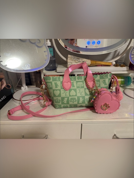 Juicy Couture Handbags - Juicy Couture Pink & Mint Green Printed Crossbody with Heart Charm